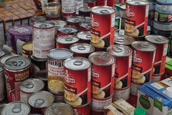 stock pile of canned food