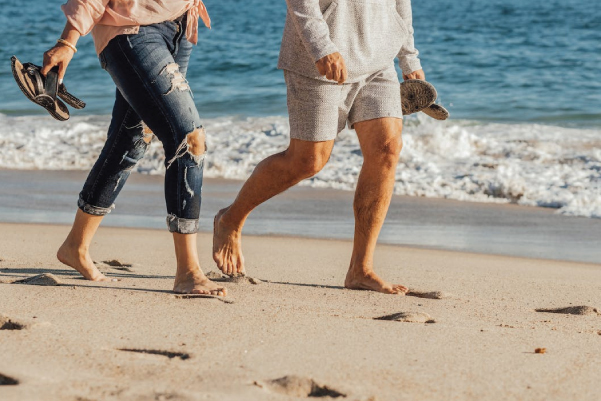 walking barefoot on beach