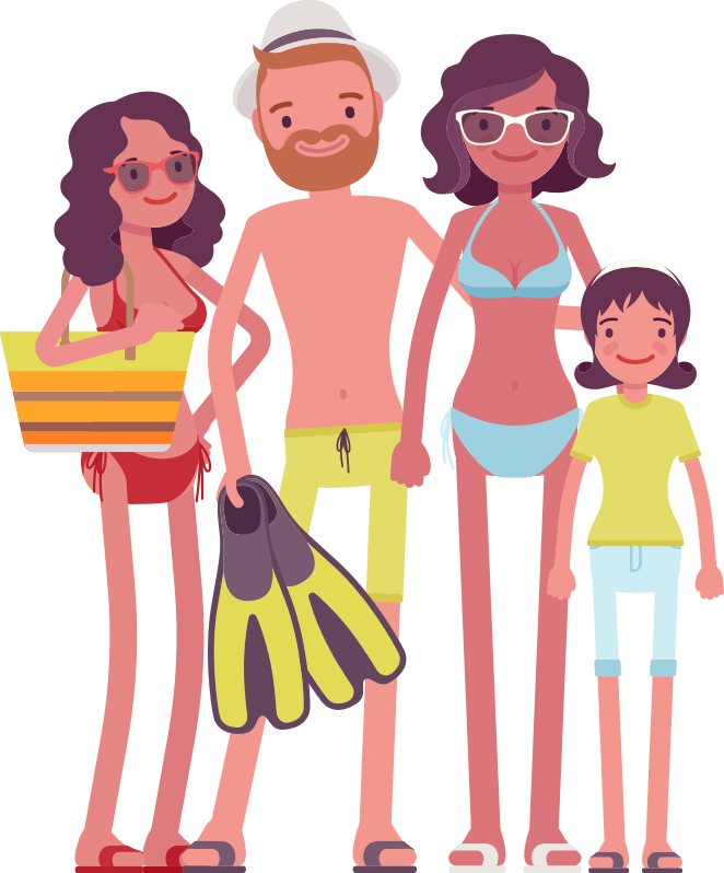 beach CAP family travel insurance cartoon